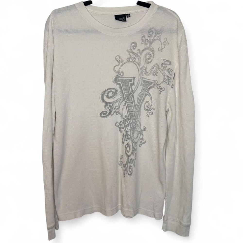 Vans XL White Thermal Long Sleeve Shirt Waffle Knit Y2K Streetwear